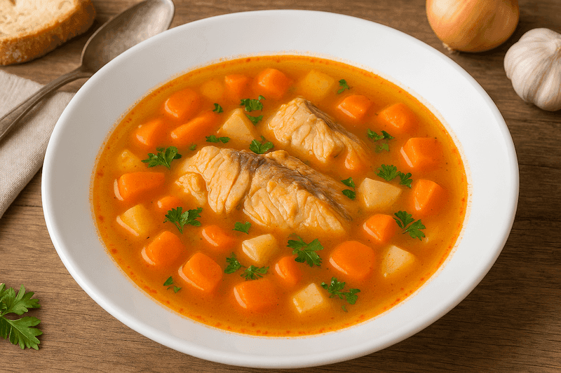 Varená rybia polievka z kapra